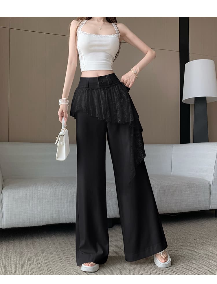 한 부서 바람 랩스커트팬츠 망사 패치워크 페이크 레이어드 스트레이트 팬츠 여성 26 여름 섹션 디자인 센스 자카드 공예 캐주얼 바지 상세 이미지 27