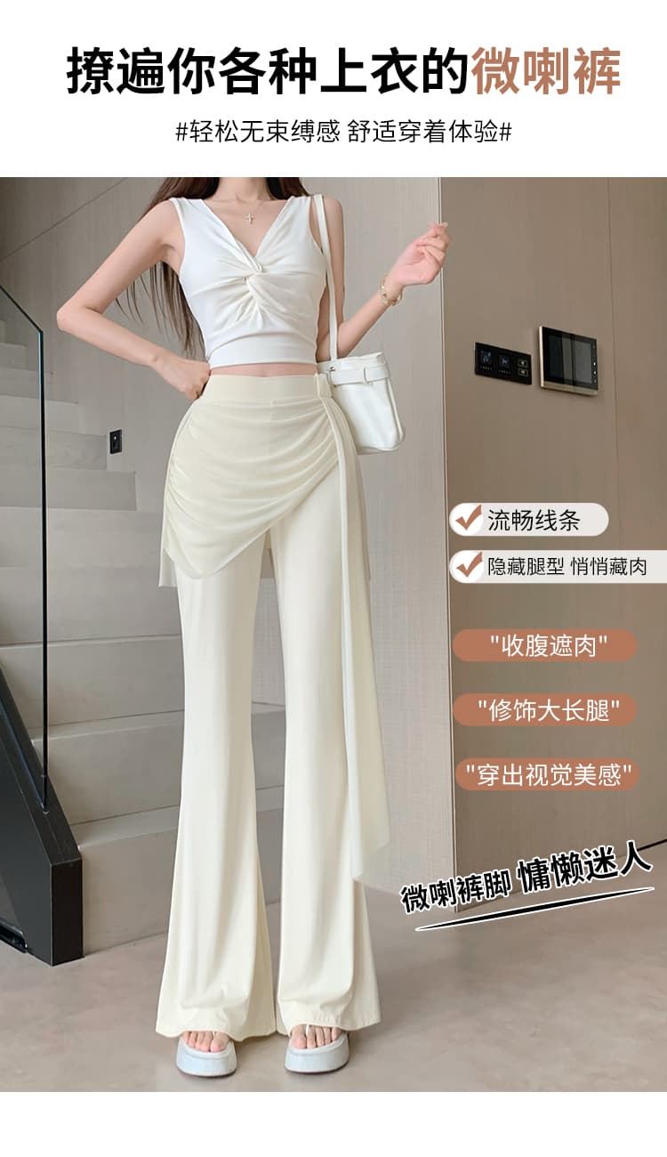 진짜 우아한 디자인 센스 외국 가스 빛 럭셔리 다용도 슬림해 보이는 레이스 조각 페이크 레이어드 캐주얼 마이크로 나팔 도루 센스 긴 바지 상세 이미지 8