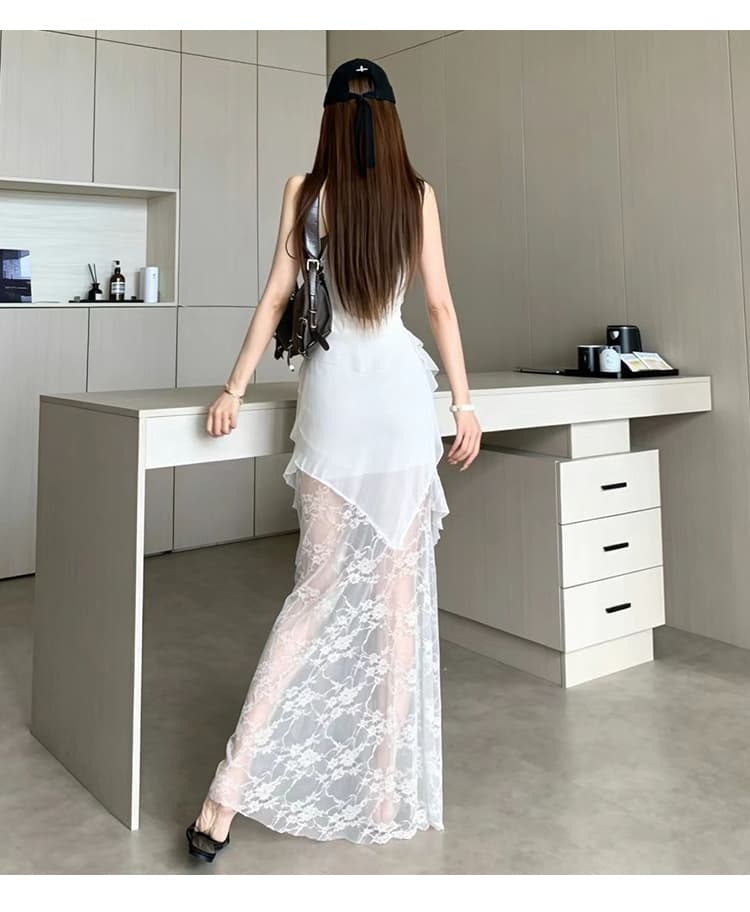 실사 무거운 작업 레이스 자수 패치워크 화이트 타이트 스커트 반신 스커트 26 새로운 여름 몸매 가꾸기 거즈 스커트 한 마디 롱 스커트 상세 이미지 31