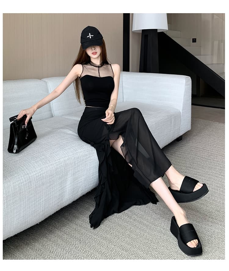 슈퍼 요정 프릴 Tulle 꽃무늬 반신 스커트 2026 년 여름 프랑스식 우아함 디자인 센스 하이웨이스트 트임 롱 스커트 상세 이미지 17