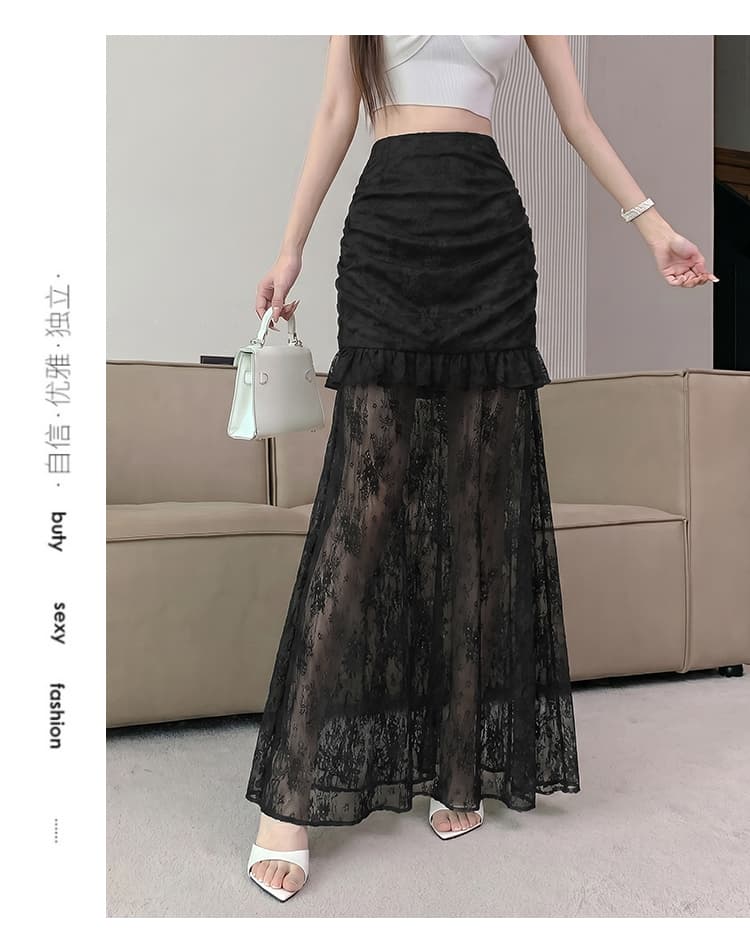 실사 인어 꼬리 스커트 2026 새로운 여름 레이스 망사 패치워크 펌프 Pleat 타이트 스커트 반신 스커트 하이웨이스트 다용도 롱 스커트 상세 이미지 22