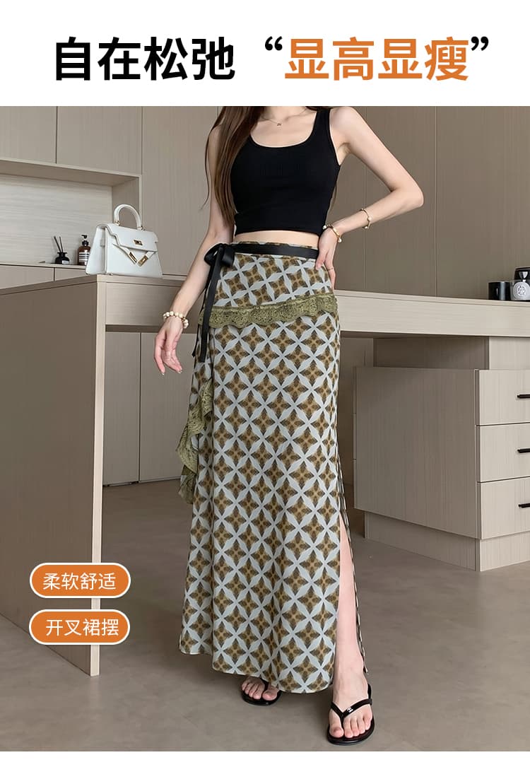 실사 프랑스식 고급 센스 레이스 레이스 체크무늬 반신 스커트 26 여름 하이웨이스트 트임 레이스업 슬림해 보이는 패키지 팔 치마 상세 이미지 6