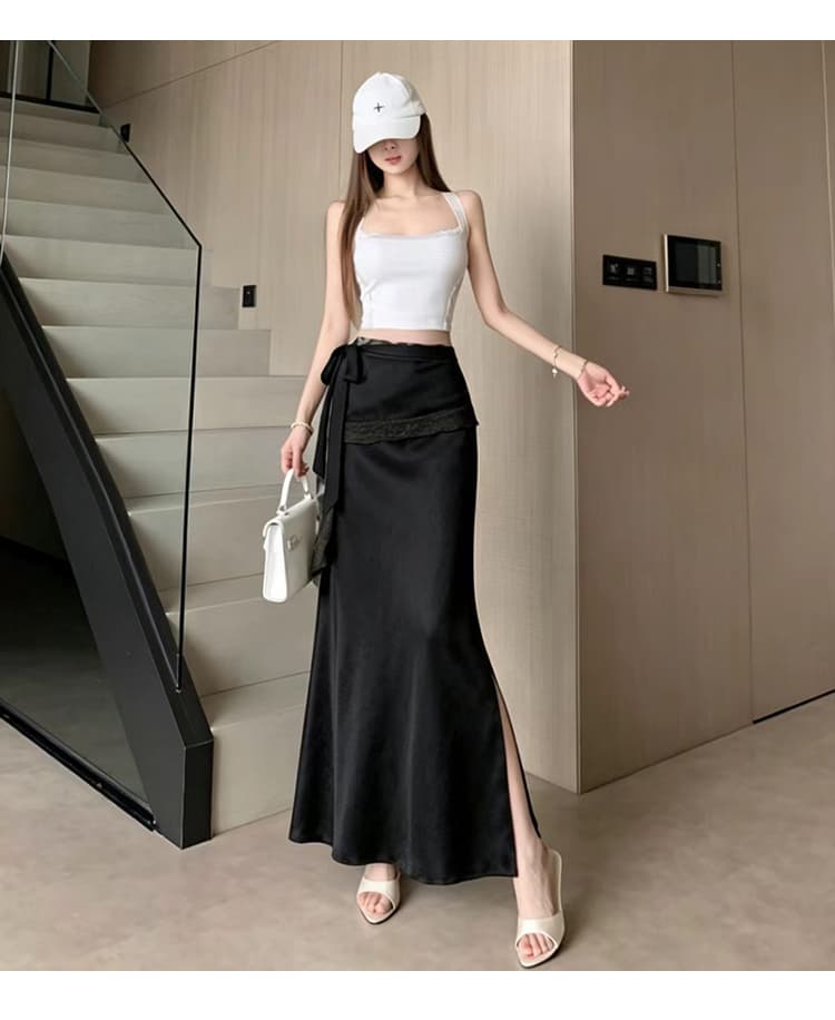실사 프랑스식 고급 센스 레이스 레이스 체크무늬 반신 스커트 26 여름 하이웨이스트 트임 레이스업 슬림해 보이는 패키지 팔 치마 상세 이미지 20