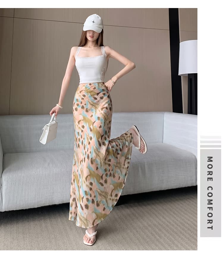 새로운 부드러운 바람 프린트 꽃무늬 프릴 인어 꼬리 반신 스커트 여름 몸매 가꾸기 하이웨이스트 타이트 스커트 A라인 스커트 롱 스커트 상세 이미지 15