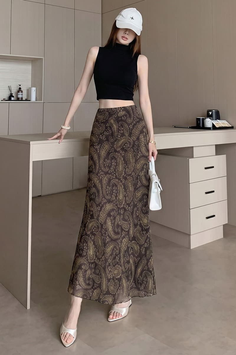 오래된 돈 바람 레트로 프린트 도루 센스 반신 스커트 여성 여름 얇은 스타일 남쪽 법도 가짜 바람 치마 타이트 스커트 해변 드레스 롱 스커트 이미지 6