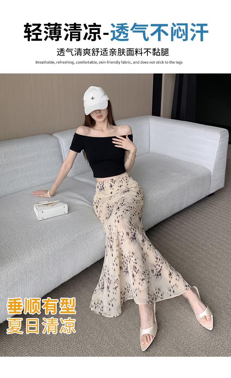 오래된 돈 바람 레트로 프린트 도루 센스 반신 스커트 여성 여름 얇은 스타일 남쪽 법도 가짜 바람 치마 타이트 스커트 해변 드레스 롱 스커트 상세 이미지 6