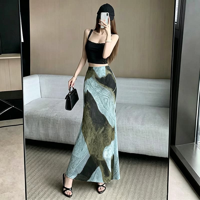 휴가 레트로 홀치기 염색 인어 꼬리 스커트 반신 스커트 여성 여름 새로운 몸매 가꾸기 슬림해 보이는 도루 센스 한 마디 타이트 스커트 길다 치마