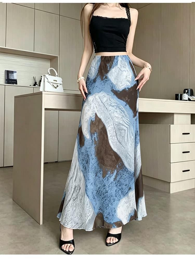 휴가 레트로 홀치기 염색 인어 꼬리 스커트 반신 스커트 여성 여름 새로운 몸매 가꾸기 슬림해 보이는 도루 센스 한 마디 타이트 스커트 길다 치마 상세 이미지 17
