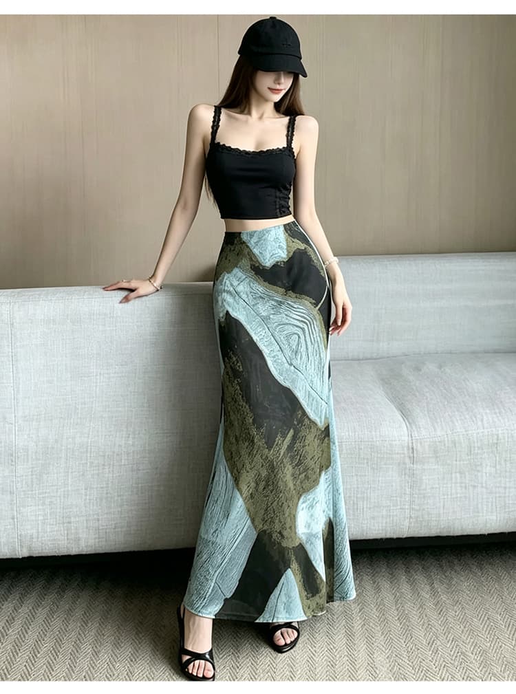 휴가 레트로 홀치기 염색 인어 꼬리 스커트 반신 스커트 여성 여름 새로운 몸매 가꾸기 슬림해 보이는 도루 센스 한 마디 타이트 스커트 길다 치마 상세 이미지 22