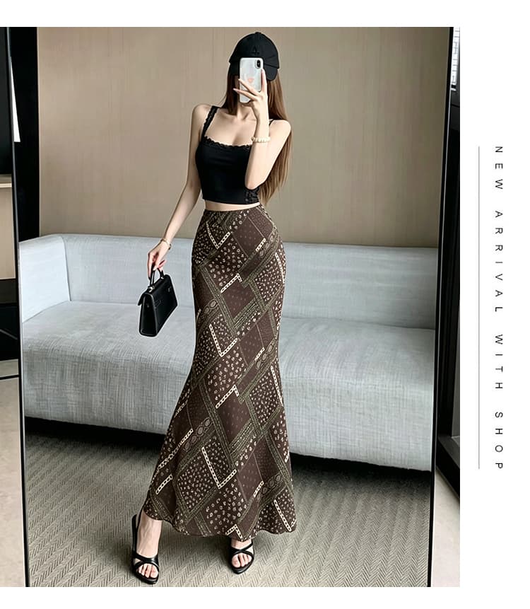 휴가 태국 사람 스타일 레트로 비스듬한 스트라이프 레트로 꽃무늬 롱 스커트 쉬폰 반 스커트 여름 새로운 타이트 스커트 한 마디 인어 꼬리 스커트 상세 이미지 14