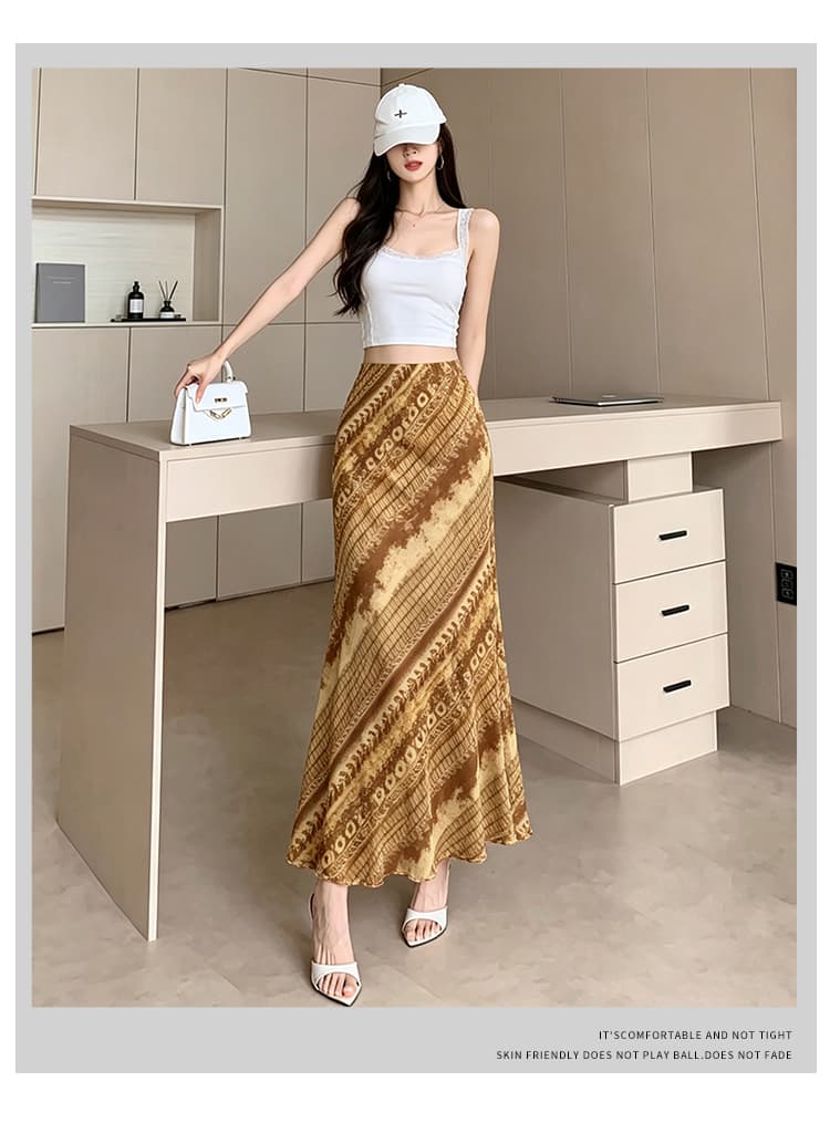 품격 여행 휴가 마법사 레트로 꽃무늬 새로운 헤일로 염색 디자인 센스 디스플레이 높음 슬림해 보이는 한 마디 인어 꼬리 반신 스커트 상세 이미지 18