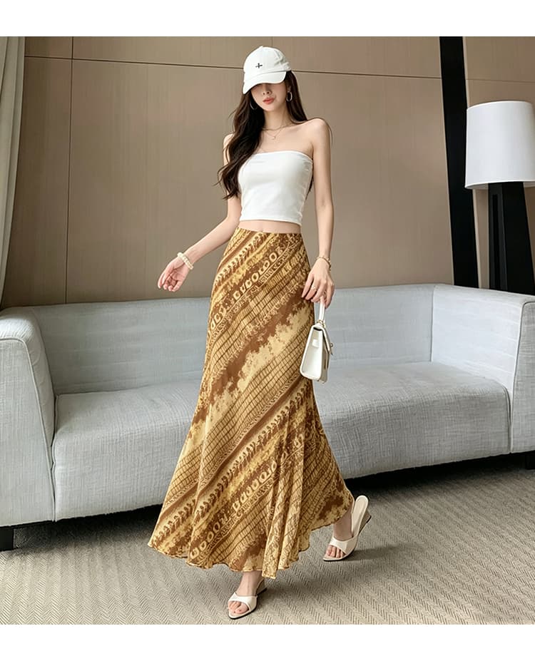 품격 여행 휴가 마법사 레트로 꽃무늬 새로운 헤일로 염색 디자인 센스 디스플레이 높음 슬림해 보이는 한 마디 인어 꼬리 반신 스커트 상세 이미지 19