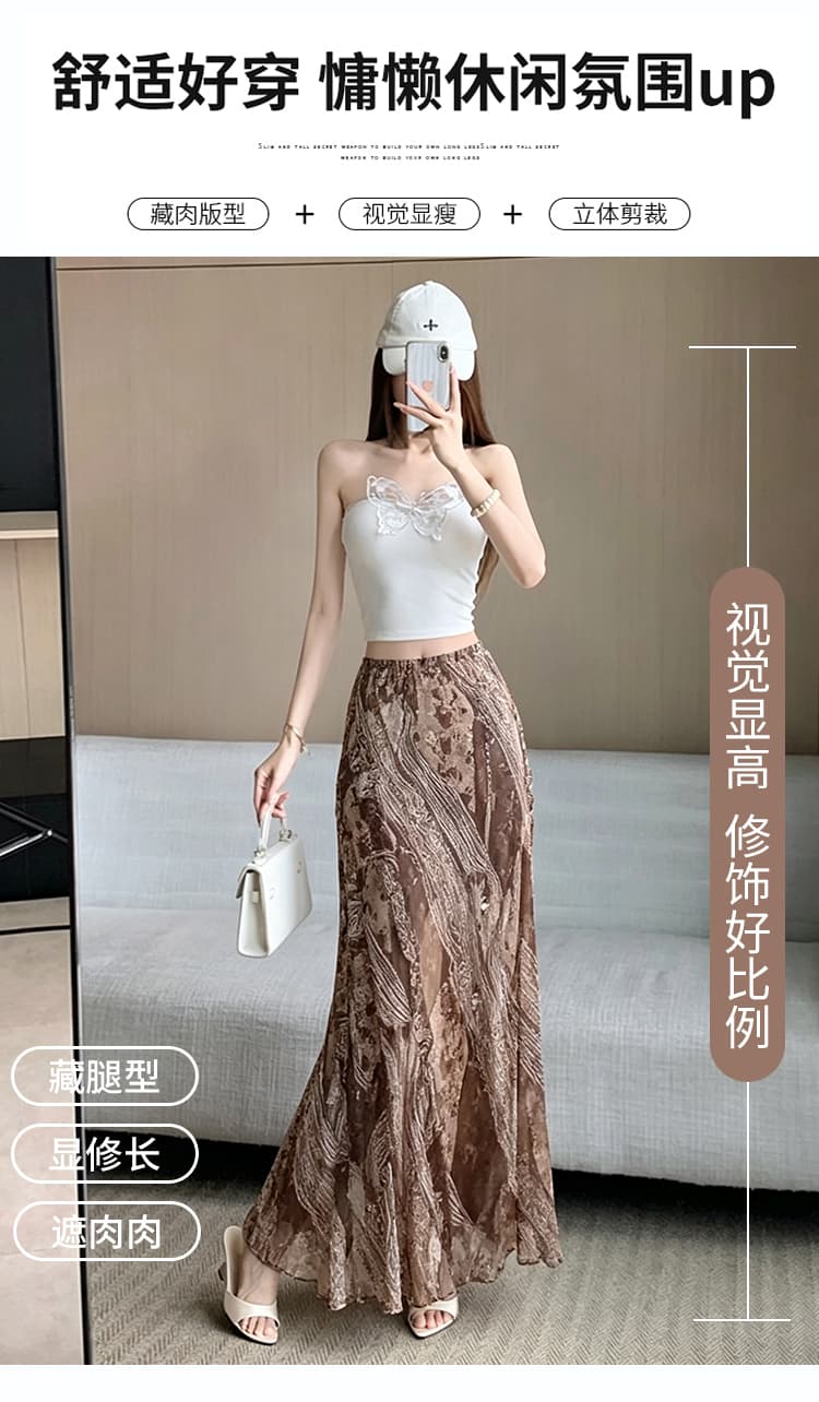 일본과 한국 부서 레트로 꽃무늬 쉬폰 인어 꼬리 반신 스커트 여성 여름 체크무늬 도트 무늬 외국 가스 프린트 타이트 스커트 한 마디 치마 상세 이미지 8