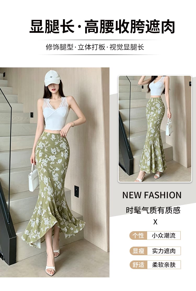 레트로 디자인 센스 하이웨이스트 무늬 스트레이트 반신 스커트 26 년 여름 새로운 몸매 가꾸기 디스플레이 높음 슬림해 보이는 인어 꼬리 롱 스커트 상세 이미지 3