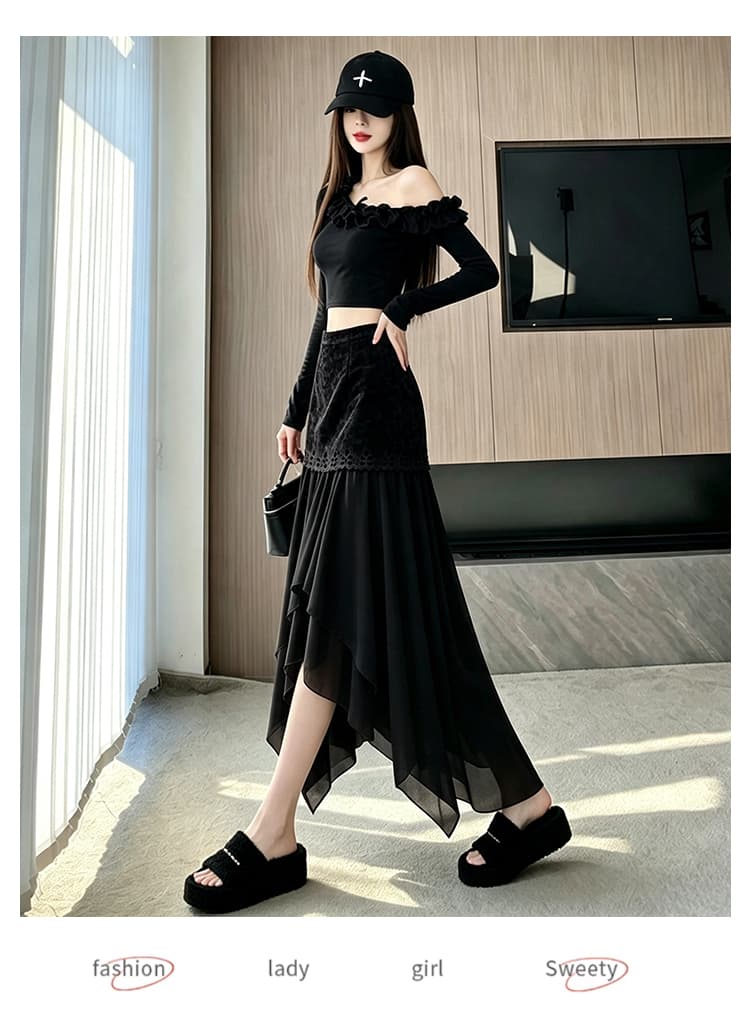 새로운 프랑스식 레트로 가을 스웨이드 원단 반신 스커트 패치워크 불규칙 A라인 스커트 하이웨이스트 다용도 패치워크 롱 스커트 상세 이미지 30