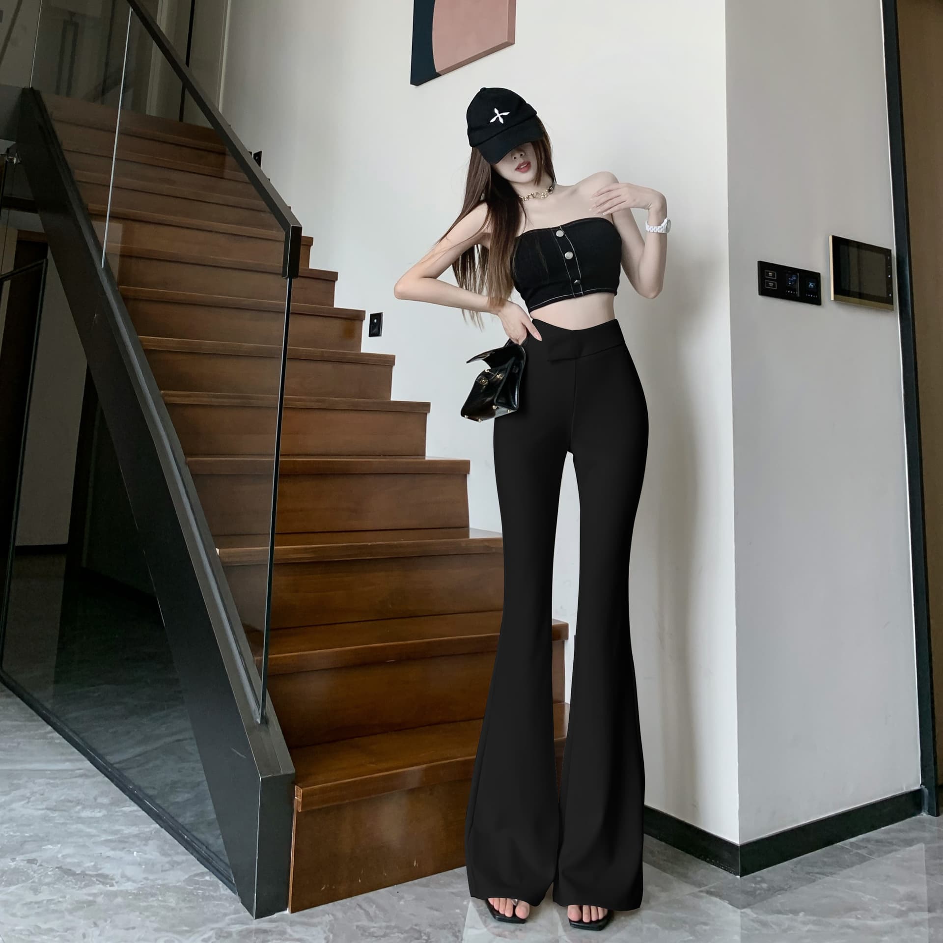 실사 살구 화이트 부츠컷 정장 바지 여성 여름 얇은 스타일 디자인 센스 하이웨이스트 와이드 레그 팬츠 도루 센스 캐주얼 바지 상세 이미지 14