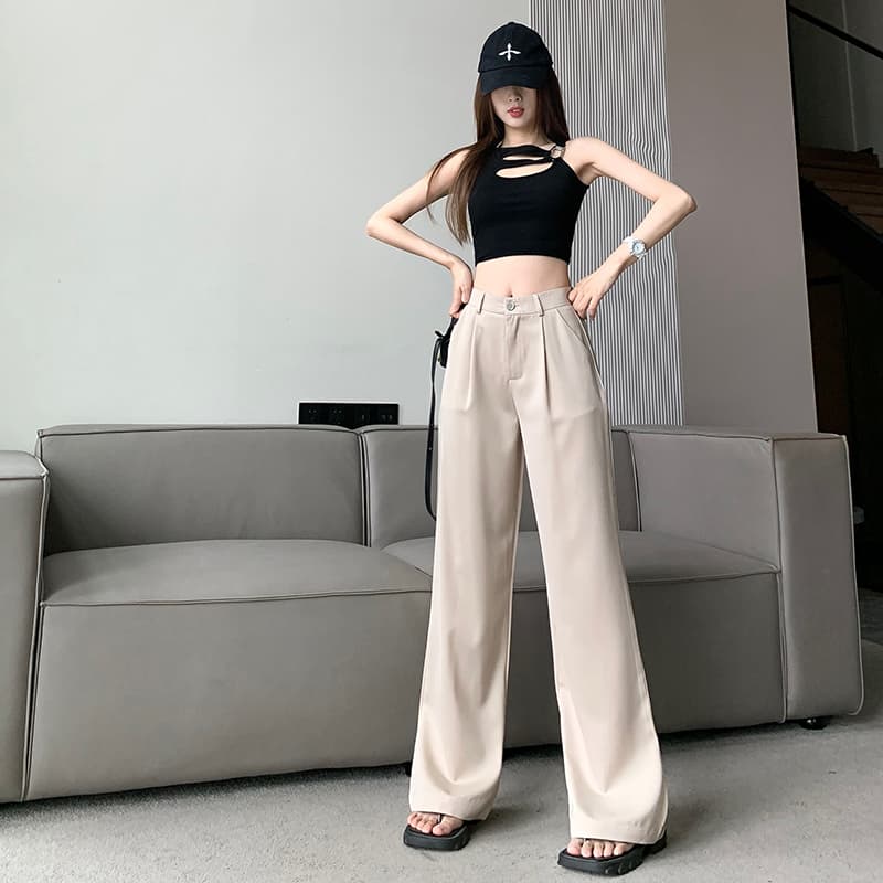 새틴 캐주얼 편안함 미니멀리즘 색상 도루 센스 와이드 레그 팬츠 스택 착용 가을 겨울철 다용도 얇은 스타일 캐주얼 바지 바닥 청소 바지 이미지 4