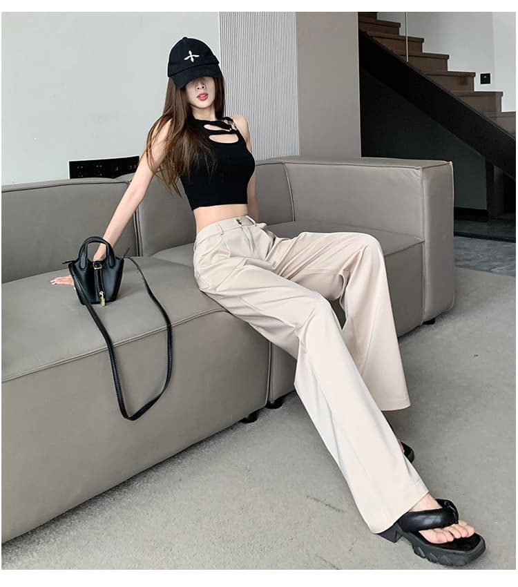 새틴 캐주얼 편안함 미니멀리즘 색상 도루 센스 와이드 레그 팬츠 스택 착용 가을 겨울철 다용도 얇은 스타일 캐주얼 바지 바닥 청소 바지 상세 이미지 15