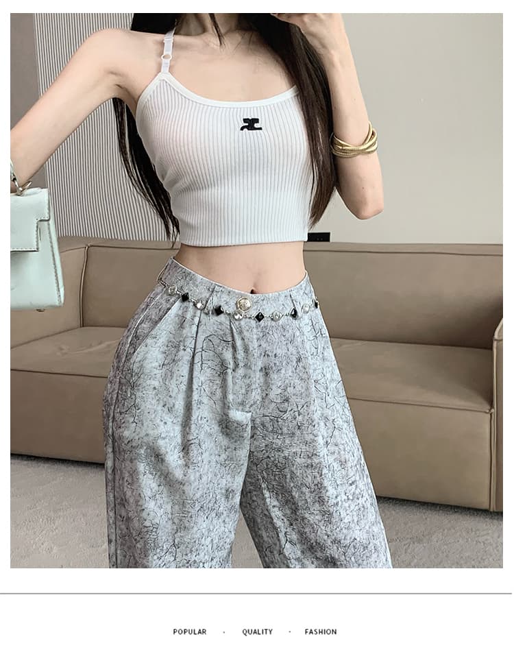 와이드 레그 팬츠 플러스 허리 사슬 캐주얼 편안함 다용도 디스플레이 높음 바닥 청소 긴 바지 새로운 프린트 핫픽스 헤일로 염색 와이드 레그 팬츠 상세 이미지 28