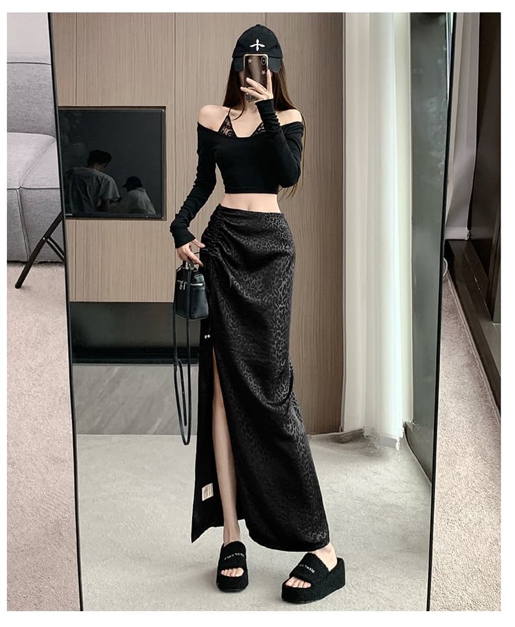 실사 가을 레오파드 무늬 펌프 로프 레이스업 비즈 박기 트임 타이트 스커트 미니멀리즘 불규칙 치마 캐주얼 하이웨이스트 반신 스커트 상세 이미지 29