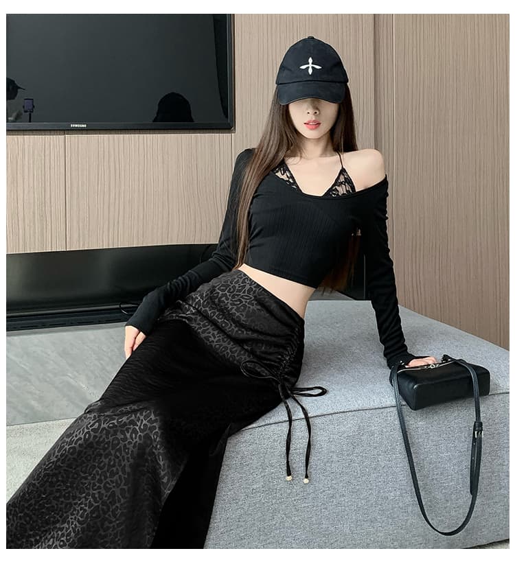 실사 가을 레오파드 무늬 펌프 로프 레이스업 비즈 박기 트임 타이트 스커트 미니멀리즘 불규칙 치마 캐주얼 하이웨이스트 반신 스커트 상세 이미지 30