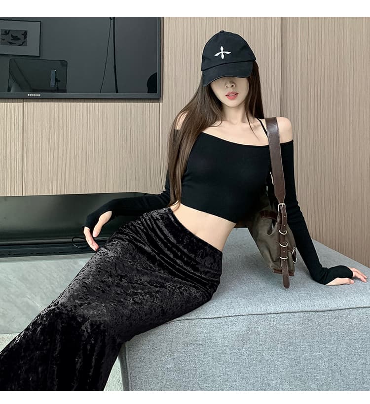 실사 레트로 가을 겨울철 광택 실 벨벳 캐주얼 패션 편안함 하이웨이스트 슬림해 보이는 몸매 가꾸기 타이트 스커트 인어 꼬리 롱 스커트 상세 이미지 30