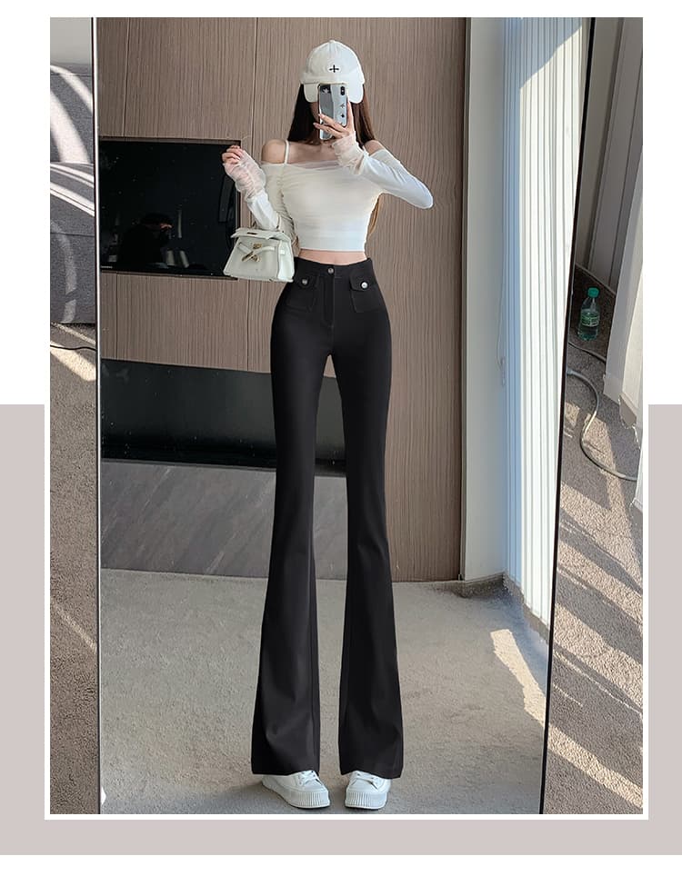 가을 겨울철 새로운 검정색 달콤한 매운맛 신축성 하이웨이스트 리프트 엉덩이 캐주얼 바지 슈퍼 몸매 가꾸기 슬림해 보이는 다용도 부츠컷 바지 상세 이미지 27