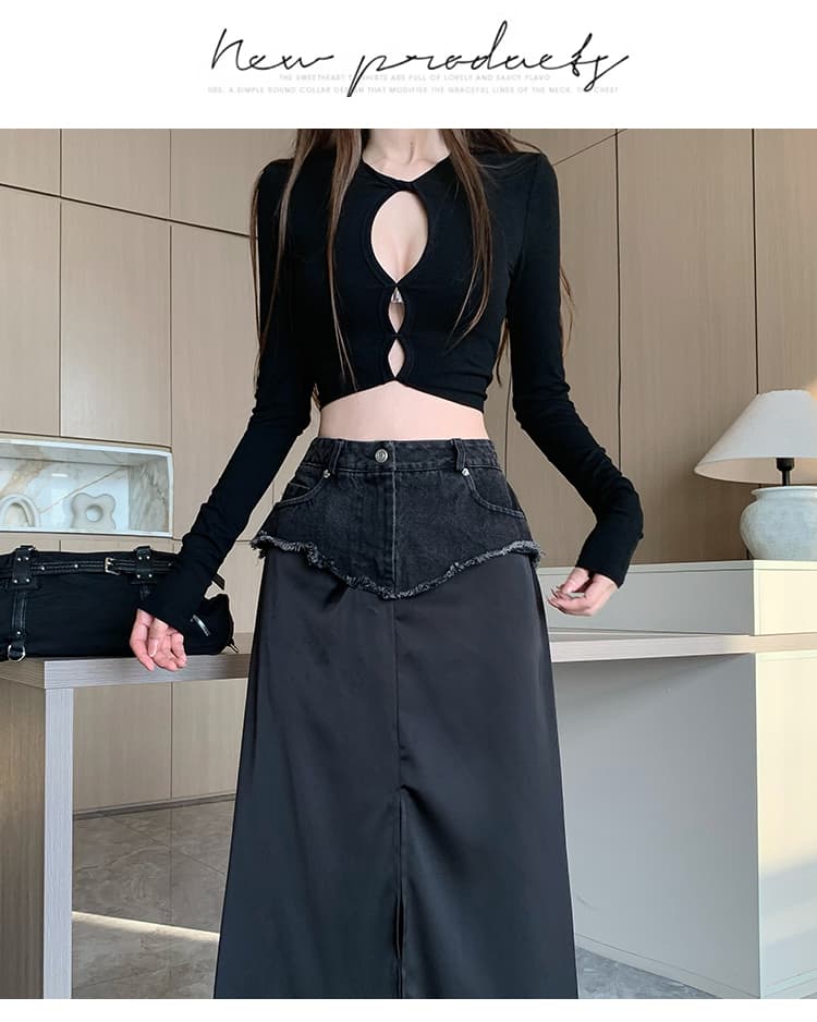 실사 데님 패치워크 편안함 검정색 도루 센스 스택 착용 가을 겨울 다용도 얇은 스타일 몸매 가꾸기 도루 센스 디자인 센스 반신 스커트 상세 이미지 17