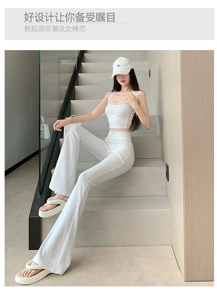 실사 레이스 조각 하이웨이스트 마이크로 나팔 캐주얼 바지 봄 아모이 핫걸 패션 다용도 디스플레이 높음 슬림해 보이는 바닥 청소 바지 상세 이미지 3