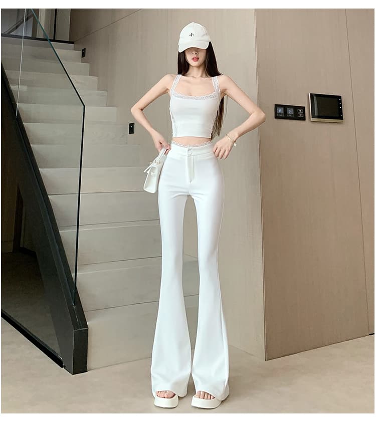 실사 레이스 조각 하이웨이스트 마이크로 나팔 캐주얼 바지 봄 아모이 핫걸 패션 다용도 디스플레이 높음 슬림해 보이는 바닥 청소 바지 상세 이미지 15