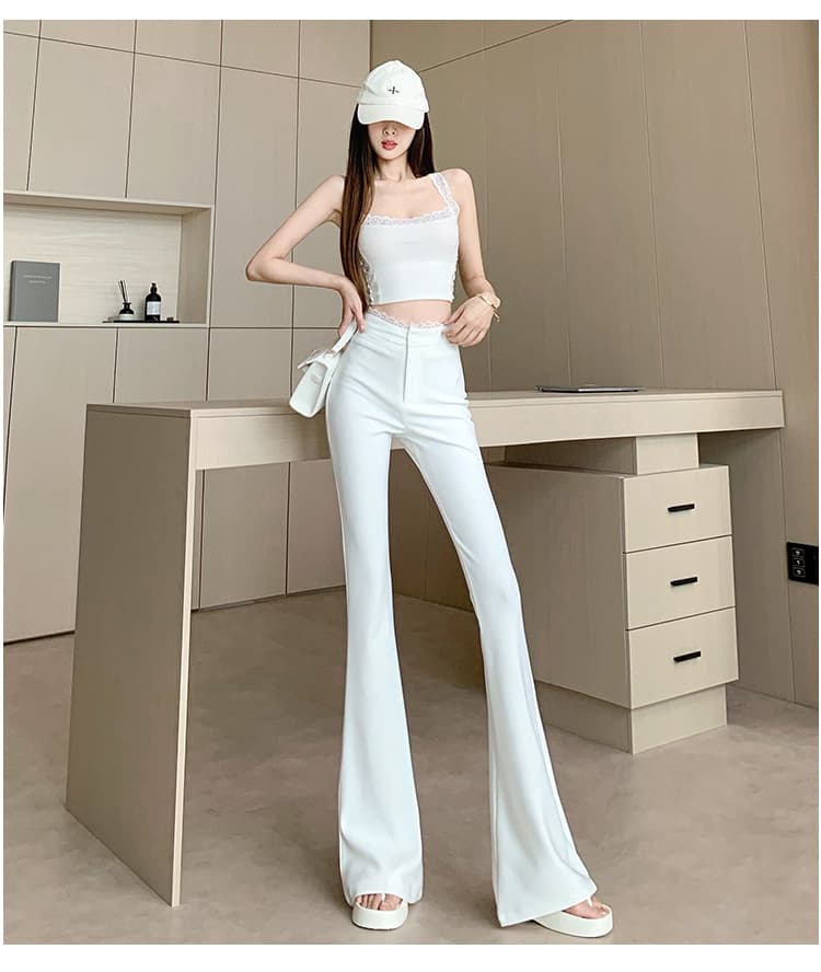 실사 레이스 조각 하이웨이스트 마이크로 나팔 캐주얼 바지 봄 아모이 핫걸 패션 다용도 디스플레이 높음 슬림해 보이는 바닥 청소 바지 상세 이미지 20