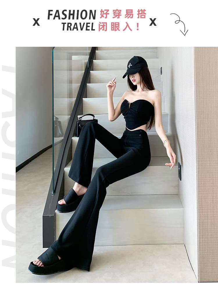 실사 아메리칸 레트로 디자인 센스 검정색 캐주얼 패션 패치워크 몸매 가꾸기 슬림해 보이는 2026 가을 겨울철 새로운 바지 상세 이미지 3