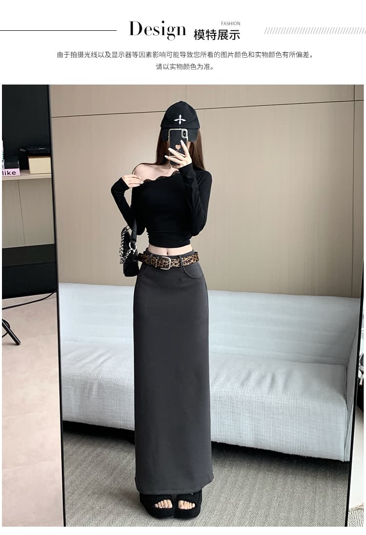 아메리칸 레오파드 무늬 벨트 가을 겨울 새로운 디스플레이 높음 슬림해 보이는 디자인 센스 하이웨이스트 타이트 스커트 슬림해 보이는 패션 캐주얼 롱 스커트 상세 이미지 11
