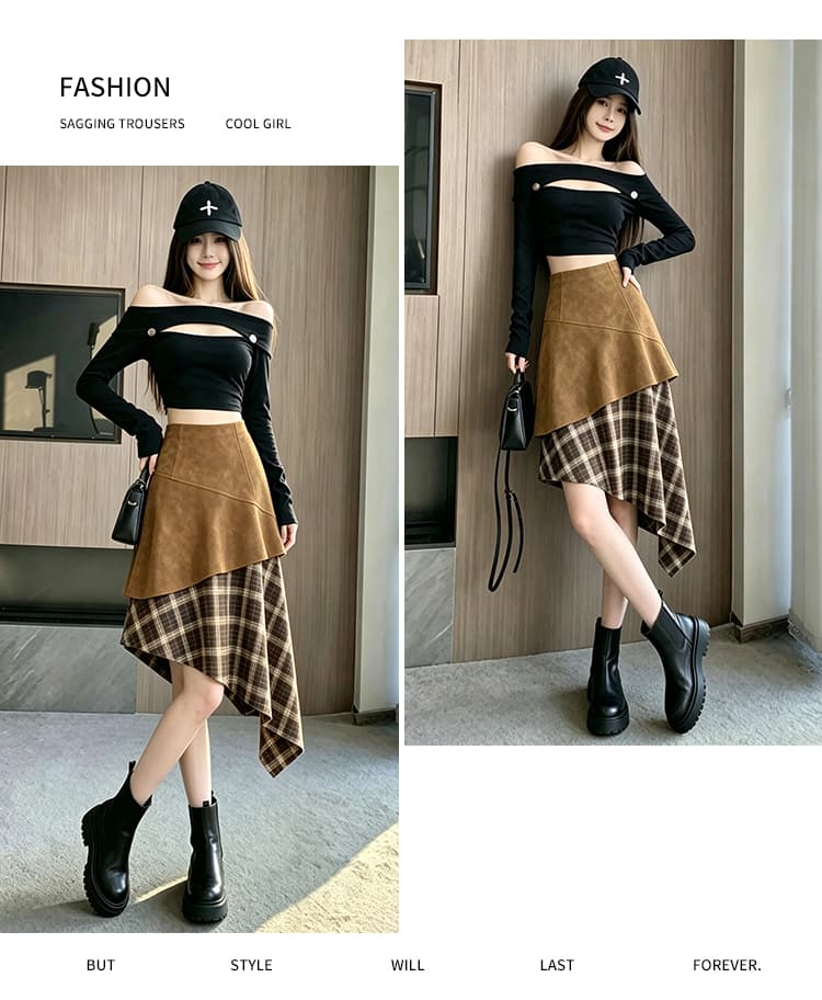 디자인 센스 체크무늬 불규칙 몸매 가꾸기 품격 반신 스커트 여성 새로운 하이웨이스트 핫걸 슬림해 보이는 한 마디 미니 스커트 상세 이미지 17