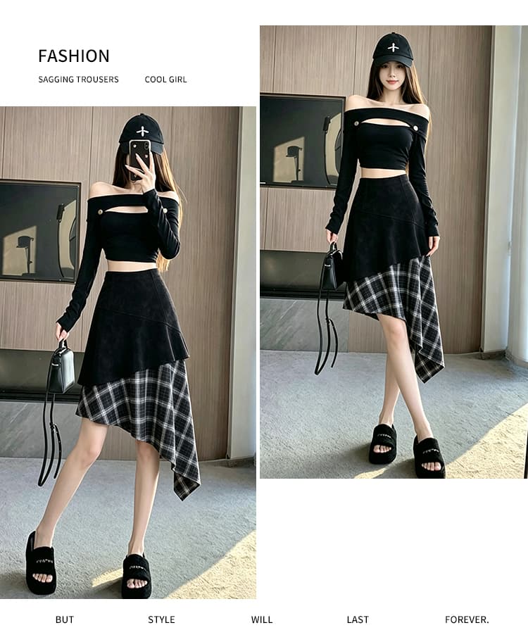 디자인 센스 체크무늬 불규칙 몸매 가꾸기 품격 반신 스커트 여성 새로운 하이웨이스트 핫걸 슬림해 보이는 한 마디 미니 스커트 상세 이미지 29