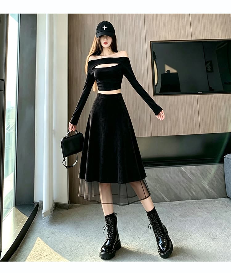 새로운 프랑스식 레트로 가을 스웨이드 원단 반신 스커트 패치워크 불규칙 A라인 스커트 하이웨이스트 다용도 패치워크 롱 스커트 상세 이미지 30