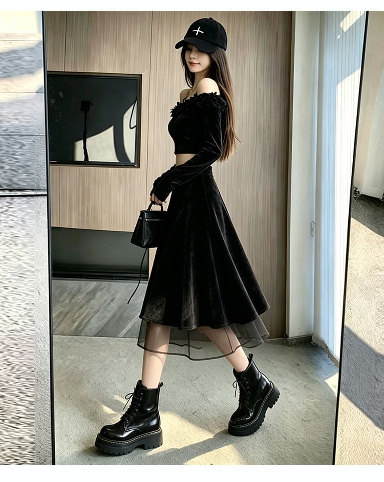 새로운 프랑스식 레트로 가을 스웨이드 원단 반신 스커트 패치워크 불규칙 A라인 스커트 하이웨이스트 다용도 패치워크 롱 스커트 상세 이미지 33