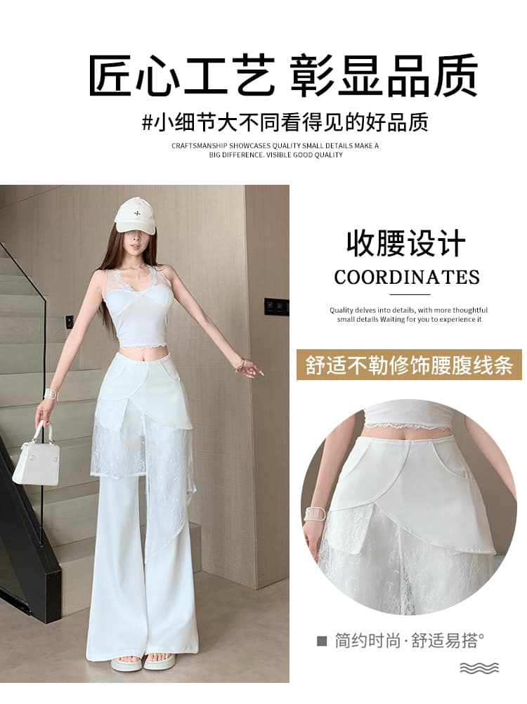 화이트 스택 착용 방귀 커튼 와이드 레그 팬츠 가을 겨울철 얇은 스타일 페이크 레이어드 패치워크 하이웨이스트 도루 센스 스트레이트 바닥 청소 캐주얼 바지 상세 이미지 8