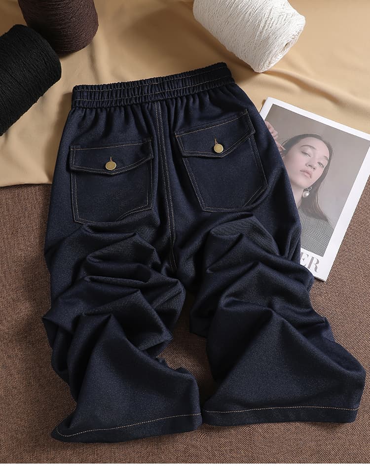 진한 파란색 루즈핏 넓은 다리 청바지 여성 2026 년 봄 가을 새로운 하이웨이스트 도루 센스 느긋한 캐주얼 바닥 청소 스트레이트 팬츠 상세 이미지 1