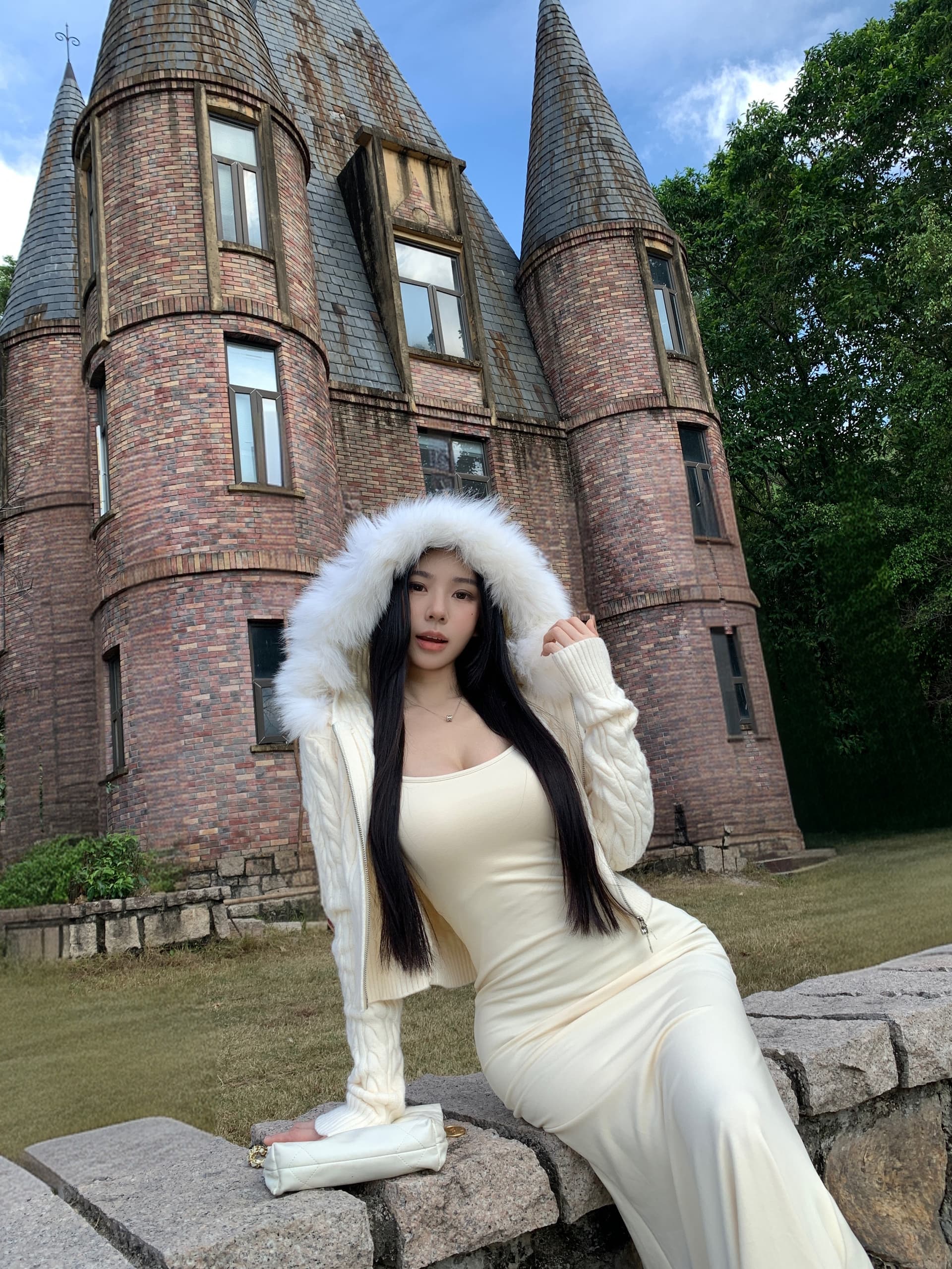 실사 정가 가을 겨울 후드 모피 칼라 스웨터 몸매 가꾸기 긴팔 지퍼 재킷 몸매 가꾸기 슬립 드레스 상세 이미지 6