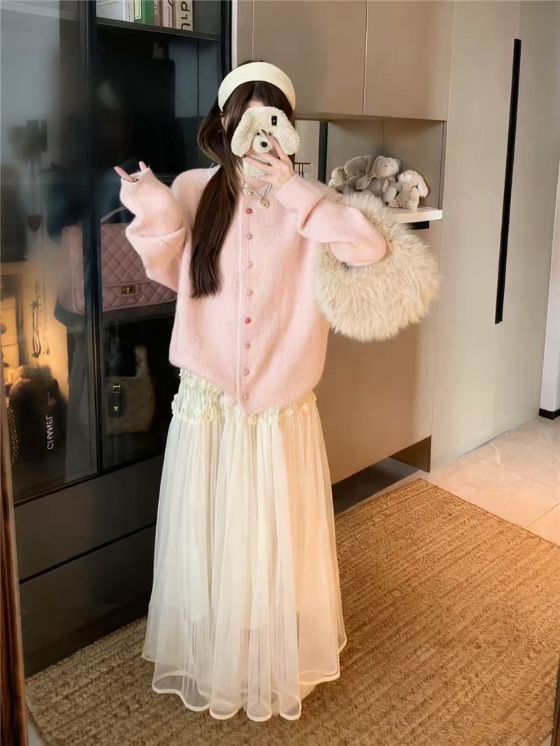 실사 빅 사이즈 여성 가을 색상 단추 느긋한 루즈핏 니트 오픈 가디건 맨위 부드러운 바람 부드러운 찹쌀 사탕 색상 스웨터 상세 이미지 8