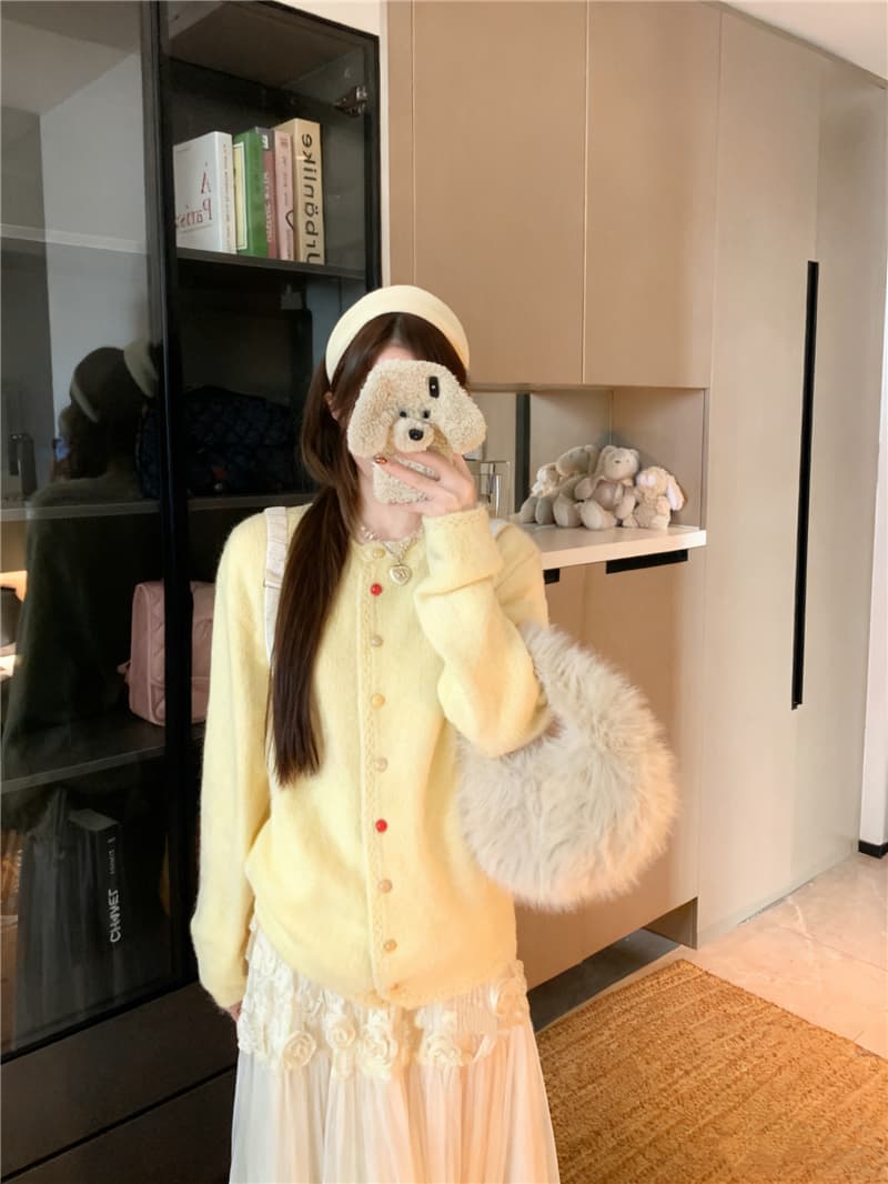 실사 빅 사이즈 여성 가을 색상 단추 느긋한 루즈핏 니트 오픈 가디건 맨위 부드러운 바람 부드러운 찹쌀 사탕 색상 스웨터 상세 이미지 10