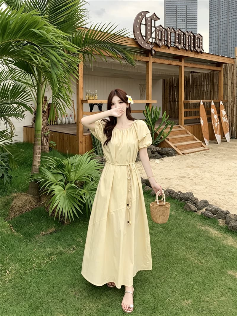 실사 빅 사이즈 여성 의류 여름 한 부서 작은 대중 디자인 센스 미니멀리즘 바람 고급 센스 휴가 큰 진자 롱 스커트 드레스 상세 이미지 3