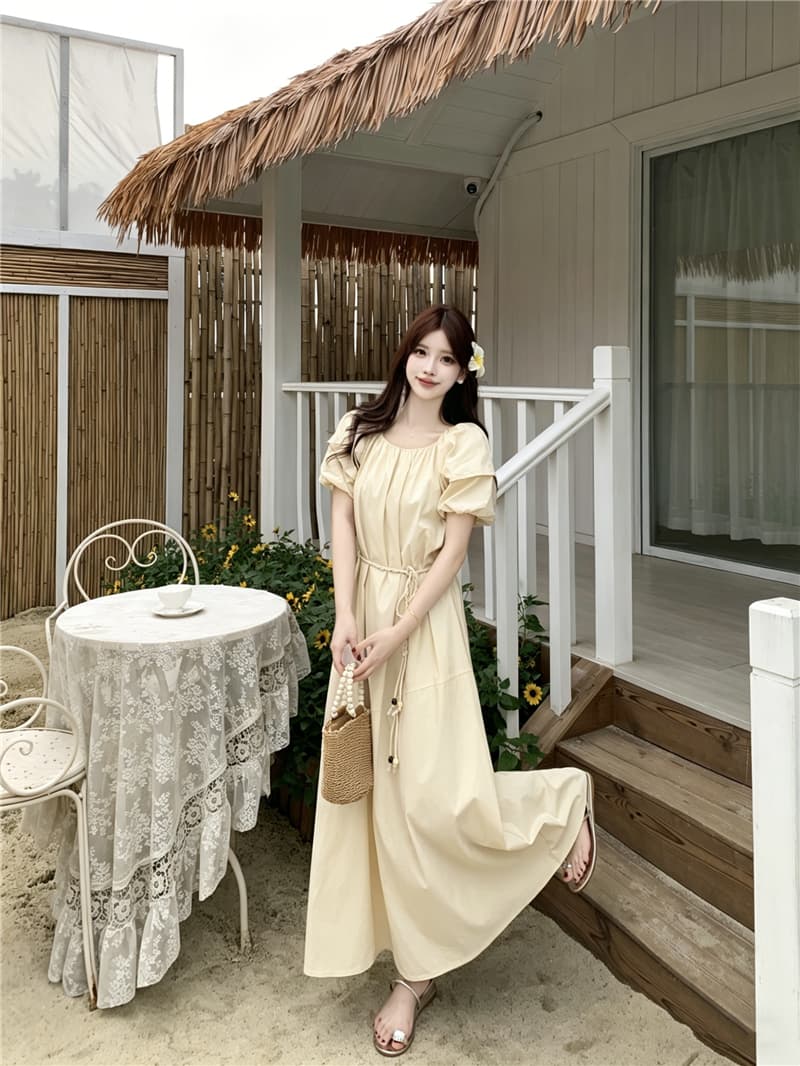 실사 빅 사이즈 여성 의류 여름 한 부서 작은 대중 디자인 센스 미니멀리즘 바람 고급 센스 휴가 큰 진자 롱 스커트 드레스 상세 이미지 4