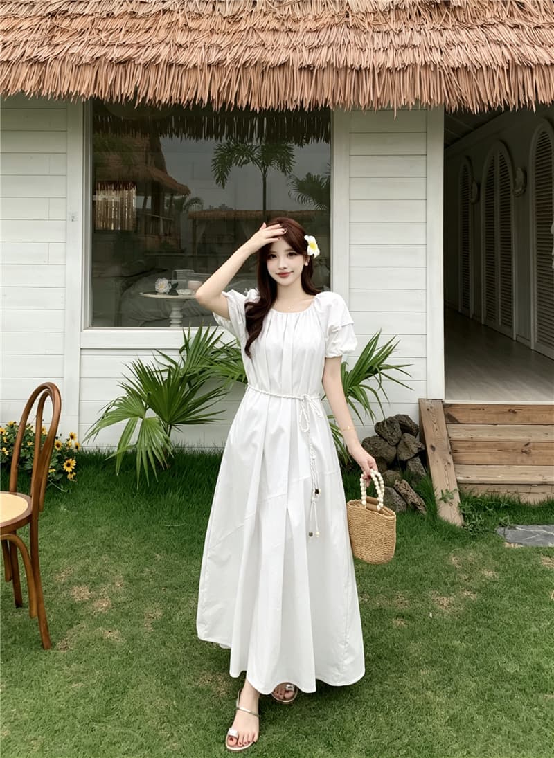 실사 빅 사이즈 여성 의류 여름 한 부서 작은 대중 디자인 센스 미니멀리즘 바람 고급 센스 휴가 큰 진자 롱 스커트 드레스 상세 이미지 8