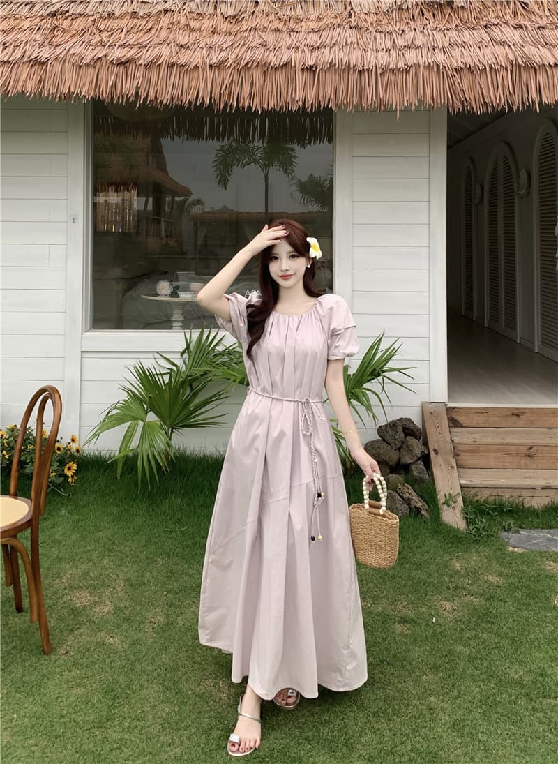 실사 빅 사이즈 여성 의류 여름 한 부서 작은 대중 디자인 센스 미니멀리즘 바람 고급 센스 휴가 큰 진자 롱 스커트 드레스 상세 이미지 5