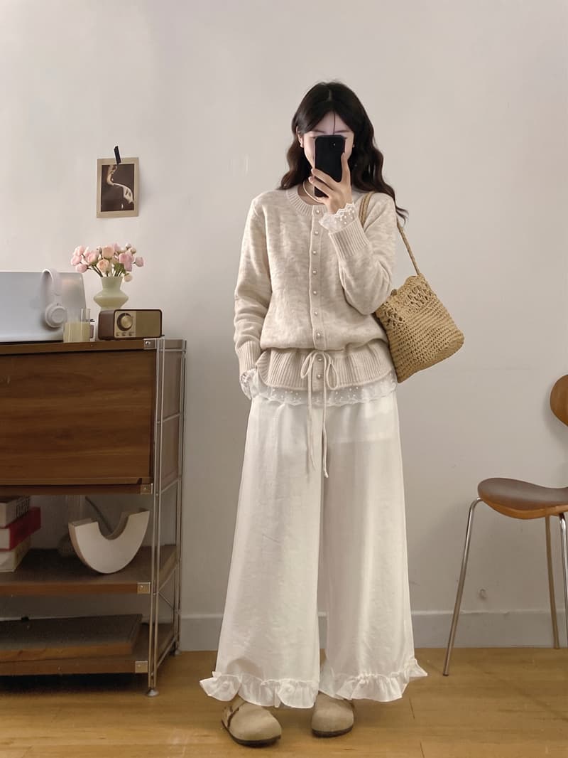 실사 빅 사이즈 여성 가을 새로운 지방 mm 한 부서 느긋한 슬림해 보이는 펌프 로프 패치워크 레이스 진주 버클 스웨터 카디건 코트 이미지 3