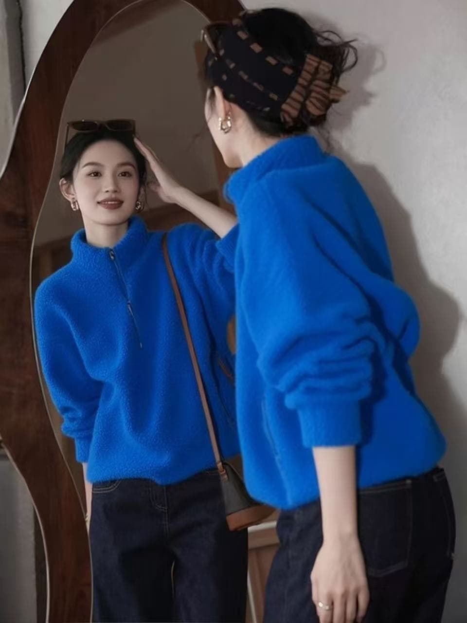 톰 글 래 원인 파란색 플리스 스탠드 칼라 후드티 2026 가을 겨울 새로운 도파민 작은 대중 아니요 명중 섹션 Chic 맨위 상세 이미지 3