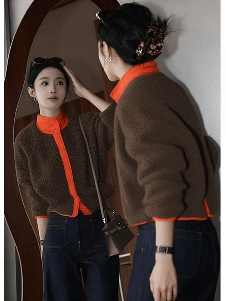 2026 겨울 영국식 바람 작은 키 고유 한 고급 센스 슈퍼 잘 생긴 다시 차가운 다시 바람의 소리 배색 양털 여성 코트 상세 이미지 3