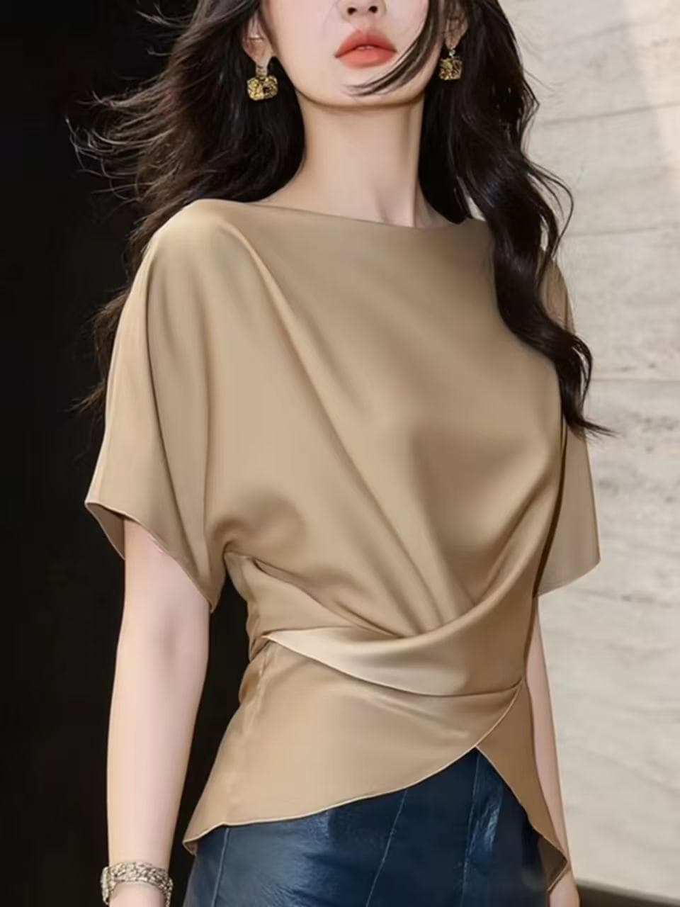 샴페인 십자가 허리 수축 여성 셔츠 여름 빛 사람들 코치 착용 가져 가라. 품격 고급 센스 빛 럭셔리 연령 감소 외국 가스 맨위 상세 이미지 2